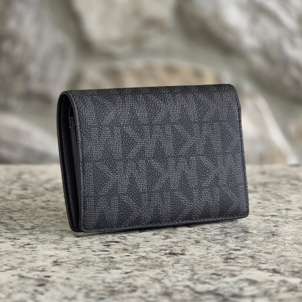 Michael Kors Jet Set Logo Medium Bifold Black Wallet - Picture 2 of 6